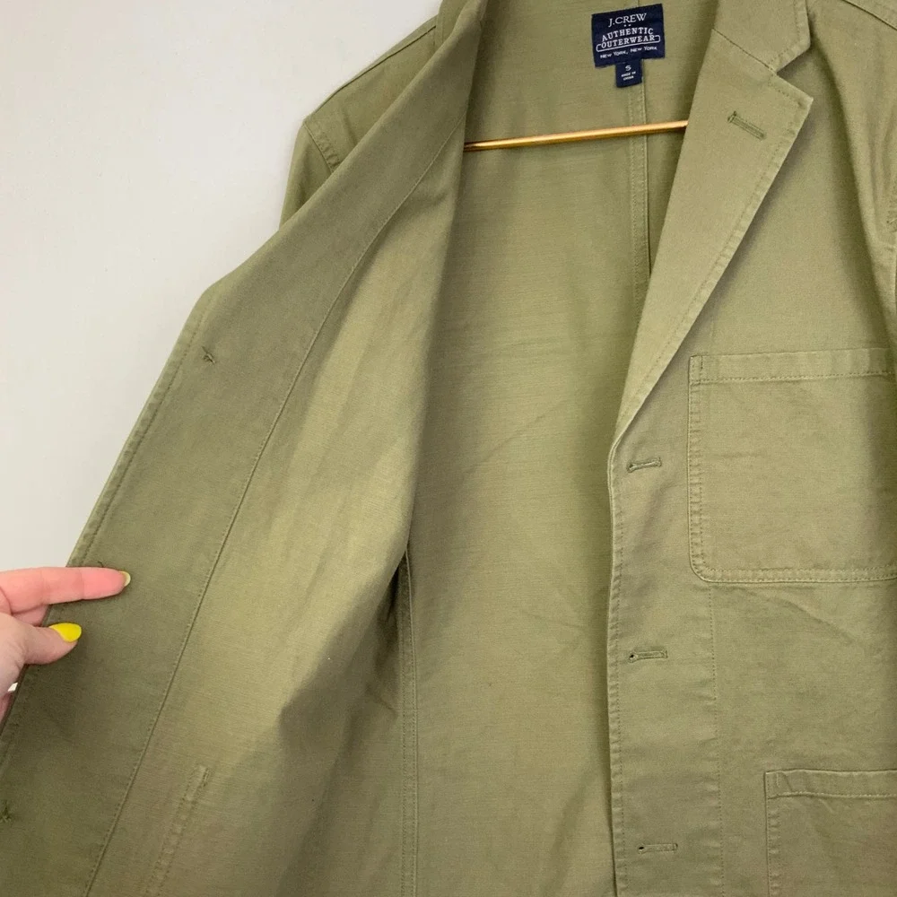 J. Crew Small Olive Green Cotton Twill Chore Blazer Unlined Unstructured Pockets